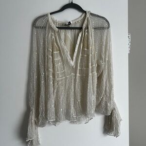 Antik Batik Cream Sheer Blouse with beaded Accents
